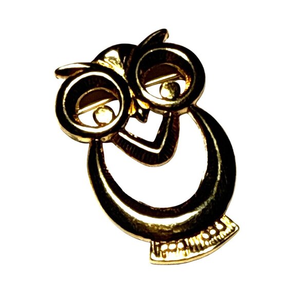 Vintage Gold Tone Owl Brooch Modernist Abstract Mid Century Pin Jewelry - Picture 8 of 9